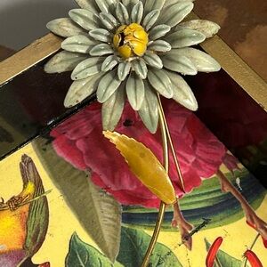 Signed Alice Caviness Floral Brooch with Yellow and Green Accents